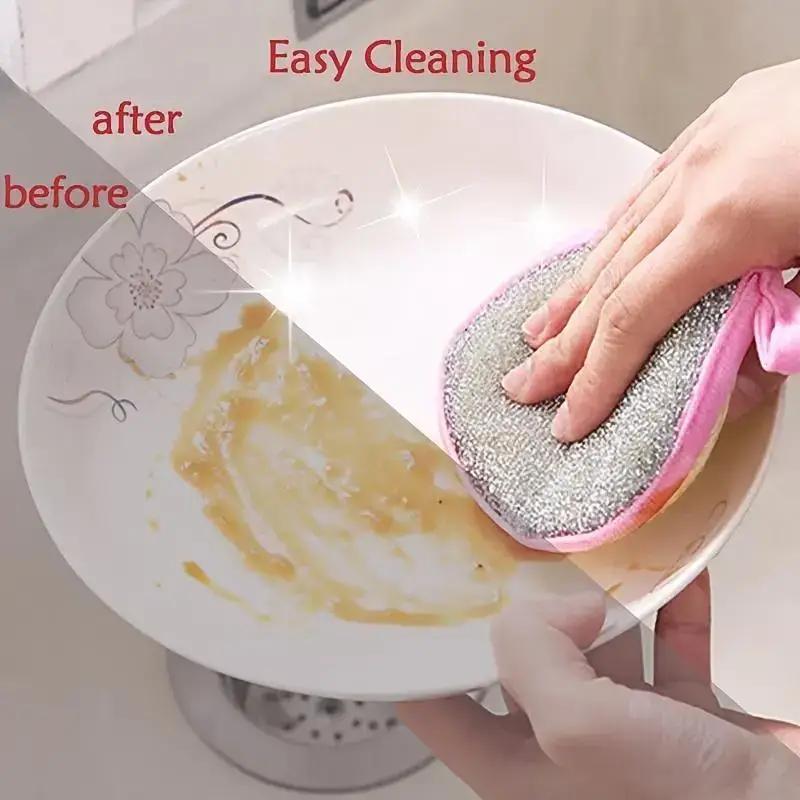 Random Color Double-sided Dishwashing Sponge, 10pcs Portable Durable Hanging Multifunctional Kitchen Cleaning Sponge, Household Cleaning Tool