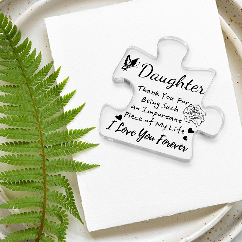 Daughter Acrylic Plaque, Puzzle Shaped Letter Pattern Clear Decorative Plaque, Thank you Gifts for Daughter