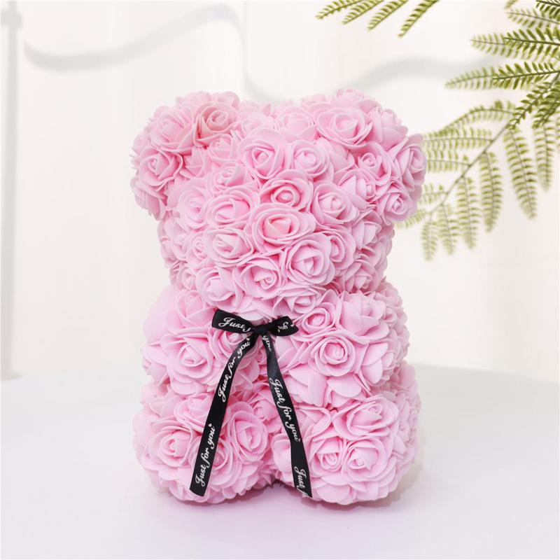 Artificial Rose Bear with Gift Box, 1 Count Romantic Rose Flower Bear, Birthday Gift for Girlfriend & Boyfriend, Home Decoration