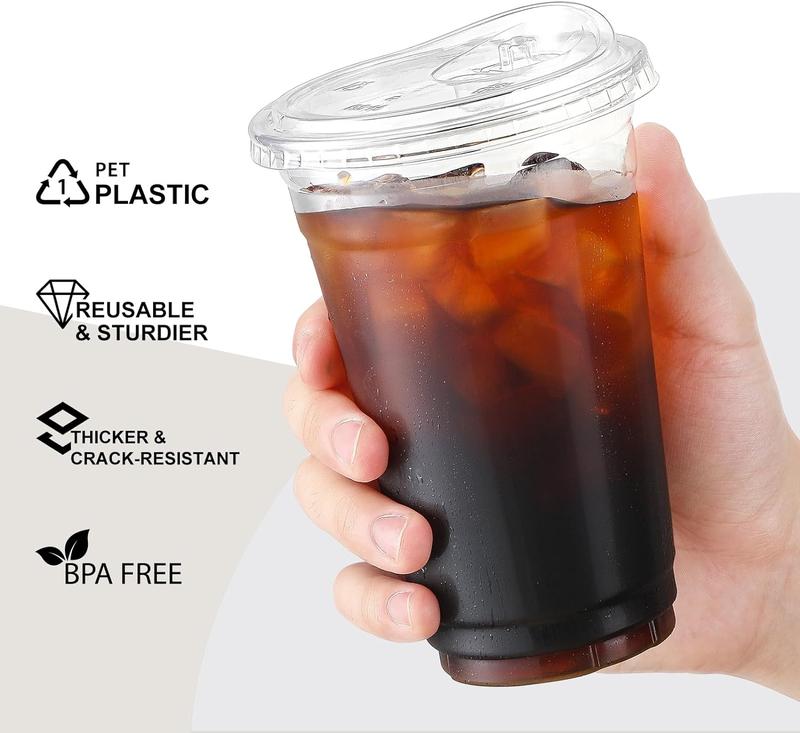 100 Sets, 20 oz Crystal Clear Plastic Cups With Sip Lids, Disposable Cups With Sip Through Lids for Iced Coffee, Smoothie, Milkshake, Cold Drinks