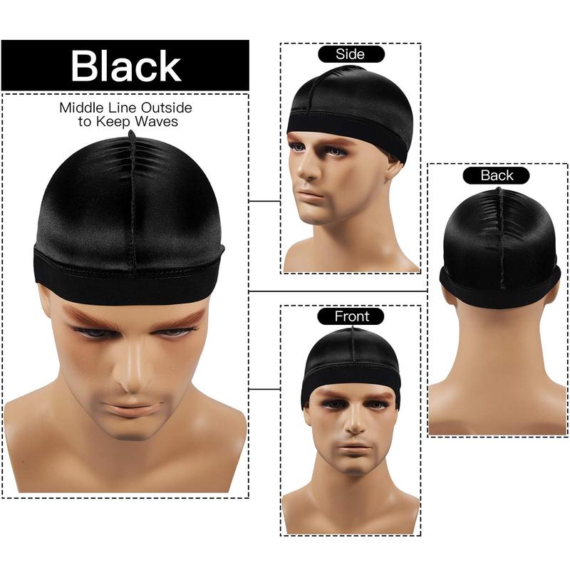 Wave Cap, Silk Stocking Wave Caps for 360, 540, 720 Waves, Black Silky Bonnet Satin Silk Hair Bonnet Durags Elastic Band Stain Caps Hair Wrap for Men Women Sleep Shower 65