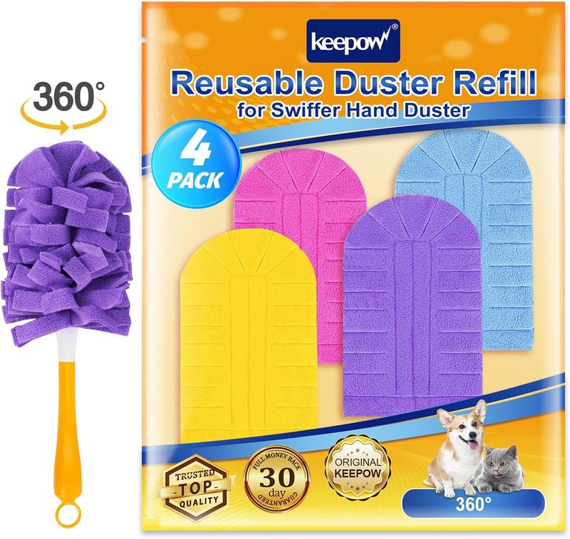 Reusable Duster Refill Compatible with Swiffer Hand Duster, Heavy Duty Duster Refills, 360 Degree Dusters Refills for Cleaning, Ceiling Fan, 4 Pack (Handle is Not Included)