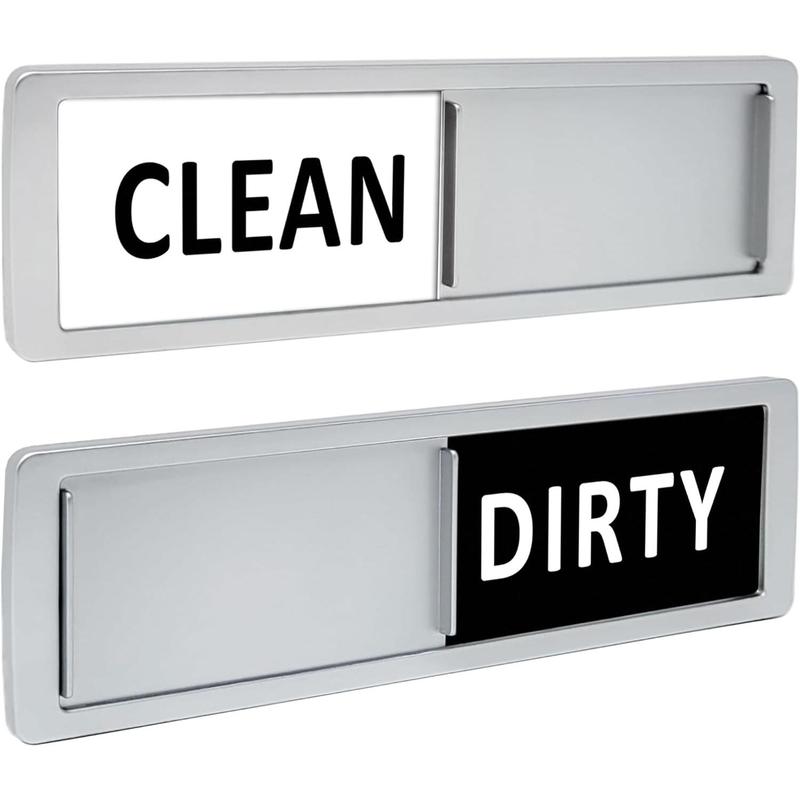 Dishwasher Magnet Clean Dirty Sign, Non-Scratching Super Strong Soft Magnet with Double-Sided Adhesives Easy to Read & Slide for Kitchen Dishwasher Laundry Washing Machine (Silver & White)