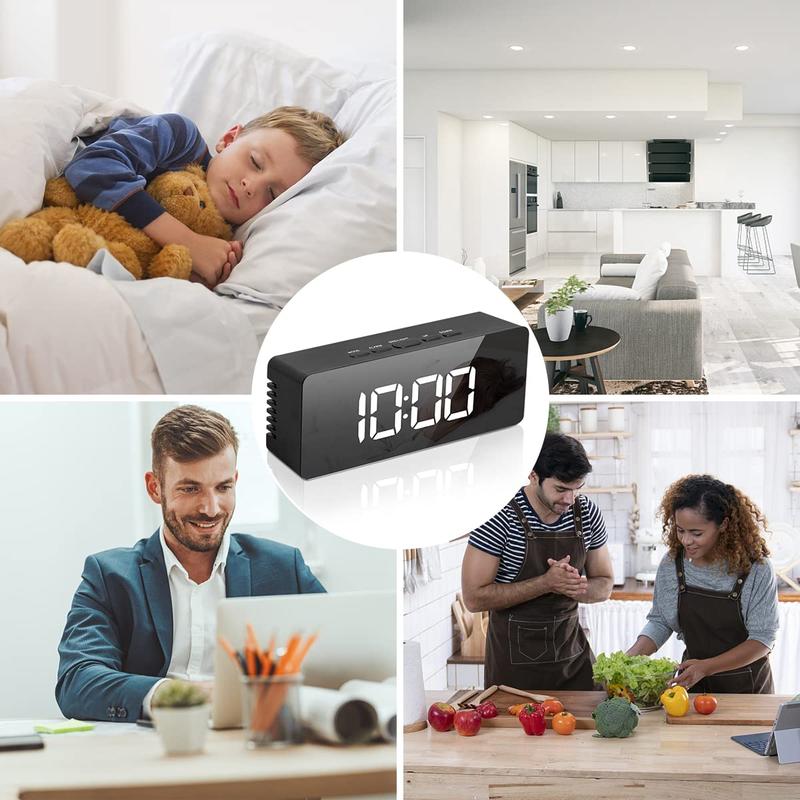 Digital Alarm Clock, Snooze Time Temperature Function Bedside Clock, Adjustable Brightness Mirror Surface LED Display Alarm Clock, Home Office Decorative Clock