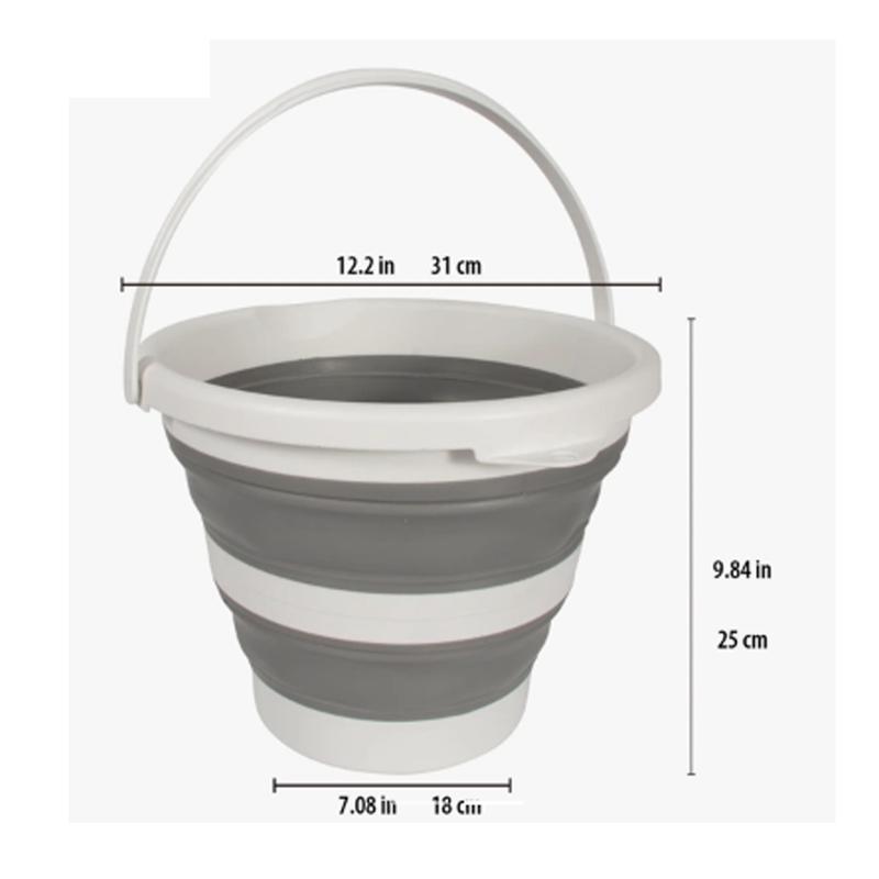 Indoor & Outdoor Collapsible Water Bucket With Handles, 10 Liter Ice Bucket, 2.6 Gallon, Grey & White Collapsible Plastic Plastic Collapsible Plastic Collapsible Portable Camping Beach Beach Sand Kettle Bucket for Home Outdoor Square-12.4x12.4x9 inches