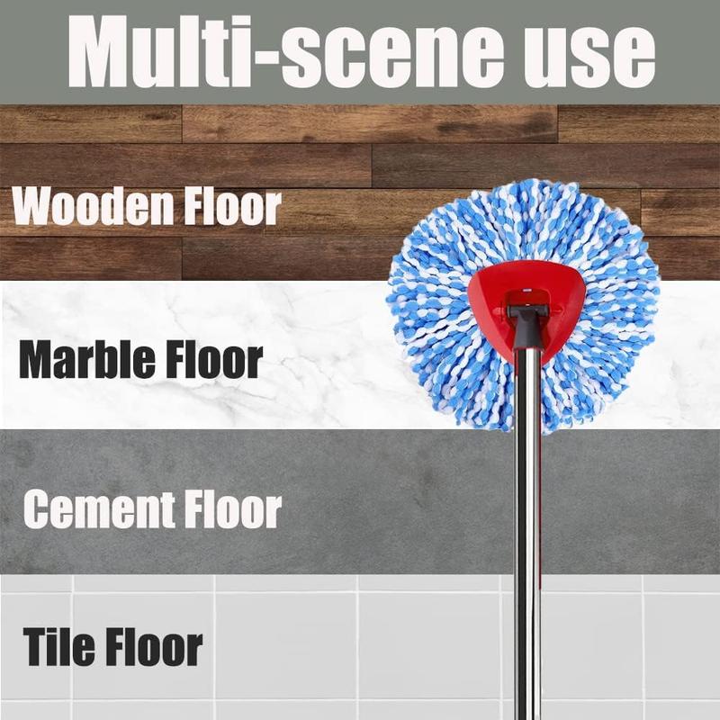 Spin Mop Set, Including 2 Counts Mop Head, 1 Count Triangle Mop Head Cover & 1 Count 30-50 Inch Mop Handle, Household Cleaning Tool