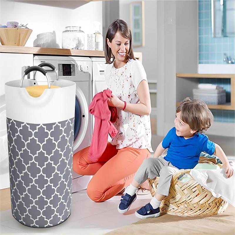 Geometric Pattern Laundry Basket, 1 Count Collapsible Tall Clothes Basket with Handles, Waterproof Travel Bathroom Dormitory Storage Basket