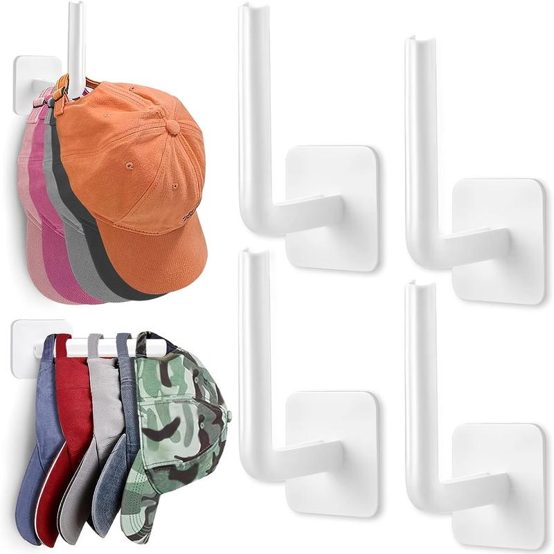 Wall Mounted Baseball Cap Racks, 4pcs Plastic Self-adhesive Hooks, Durable Storage Rack For Door & Closet, Room Organizer, Storage Organizer, Bedroom Accessories