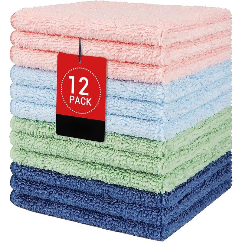 Microfiber Washcloths 12 Pack, Highly Absorbent and Soft Face Towel, Multi-Purpose Wash Cloths for Bathroom, Gym, Hotel, Spa and Kitchen, Multicolor 12x12 Inch