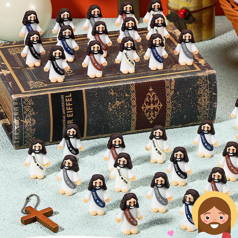 Mini Jesus Figures 25 Pcs Mini Jesus Statue with Slogan Jesus love You Little Jesus Figures, Jesus Mini Statue, Cute Jesus Ornament, Religious Christmas Christian Baptism Gifts, Creative Gift for Family Friend