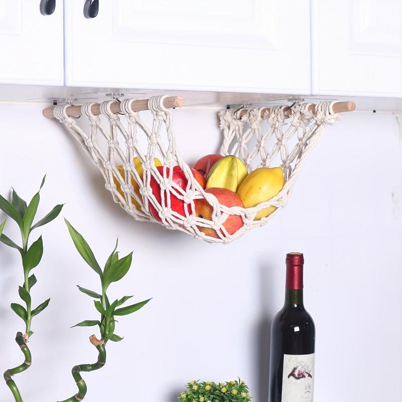 Kitchen Cabinet Hanging Basket, 1 8 Counts Boho Style Hanging Fruit Basket, Under Cabinet Storage Basket, Home Organizer for Kitchen, Summer Gift Ideas