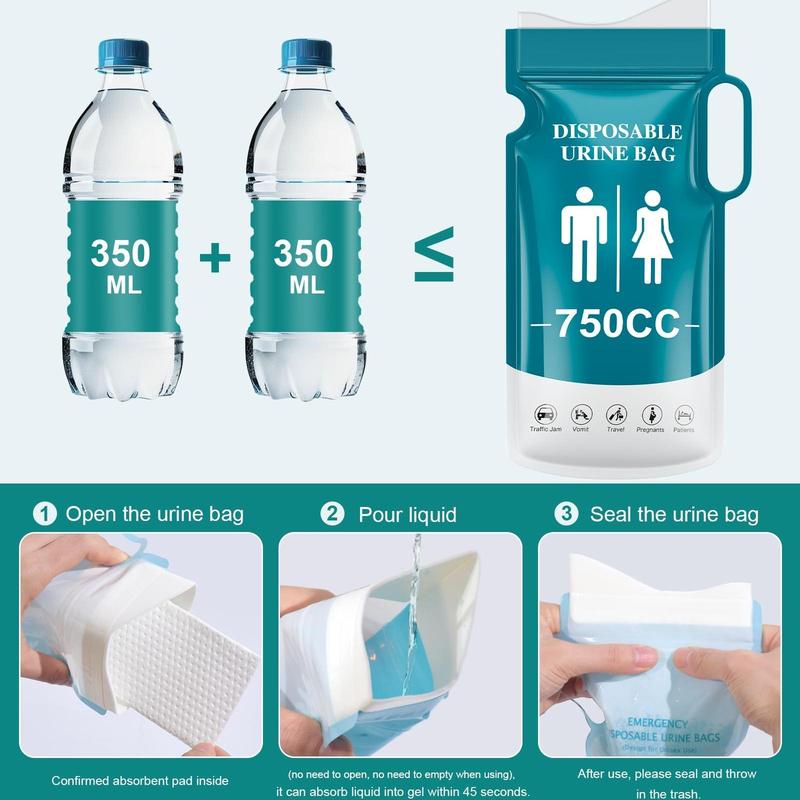 Portable 750cc Disposable Urine Bag for Men & Women, 12pcs set Disposable Urinal Bag with Handle, Emergency Toilet Pee Bag, Christmas Gift