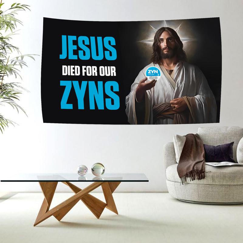 Zyn Jesus Flag Banner 3x5ft Funny Poster Durable Cave Wall Flag with Brass Grommet for College Dorm Decor, Outdoor, Party Wall Decor Hanging Flag