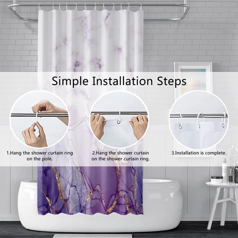 Purple Shower Curtain, Abstract Marble Shower Curtain for Bathroom Waterproof Fabric Shower Curtain Set with Hooks 72x72 inches