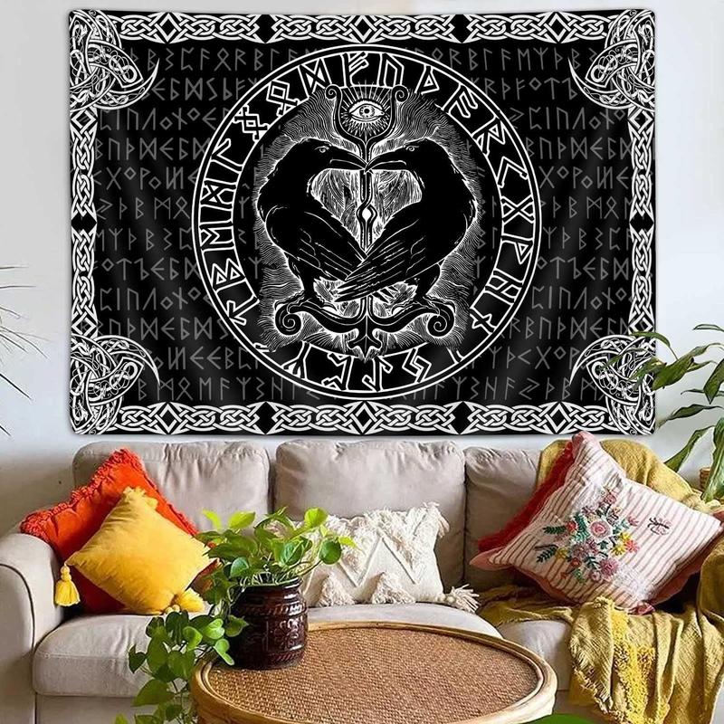 Viking Raven Decor Tapestry, Retro Viking Norse Greek Mythology Celtic Tapestry Wall Hanging for Men Bedroom, Vintage Renaissance Gothic Tapestries Poster Blanket Dorm Home Decor (60X40)