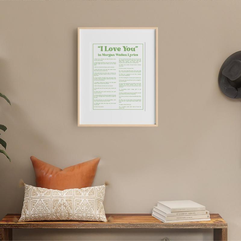 Wall Art | I Love You Country Singer Black And Green Lyrics Poster | Coastal Cowgirl | Country Music Merch | Western Decor