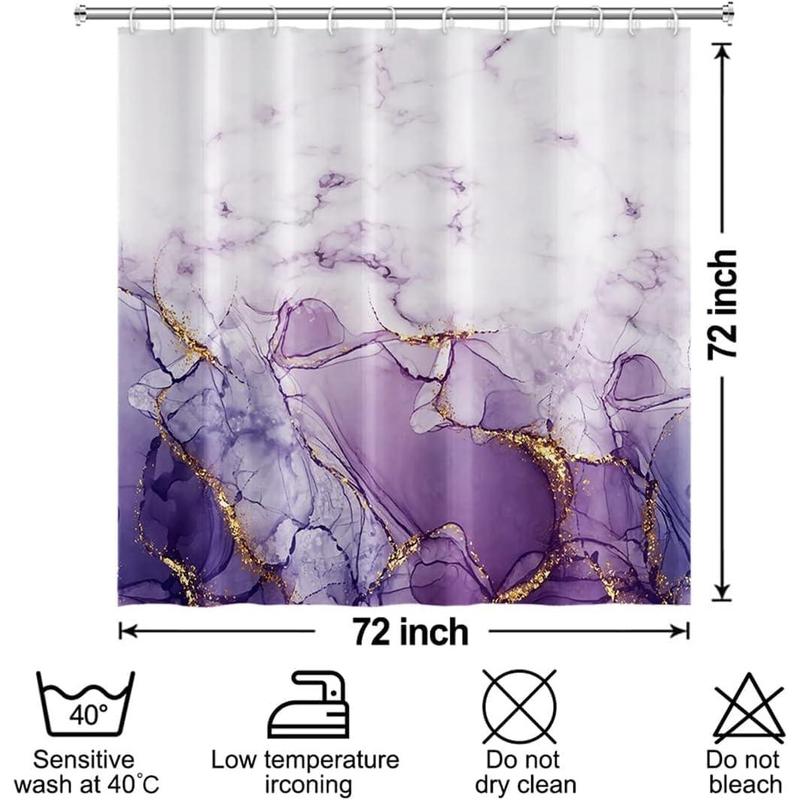 Purple Shower Curtain, Abstract Marble Shower Curtain for Bathroom Waterproof Fabric Shower Curtain Set with Hooks 72x72 inches