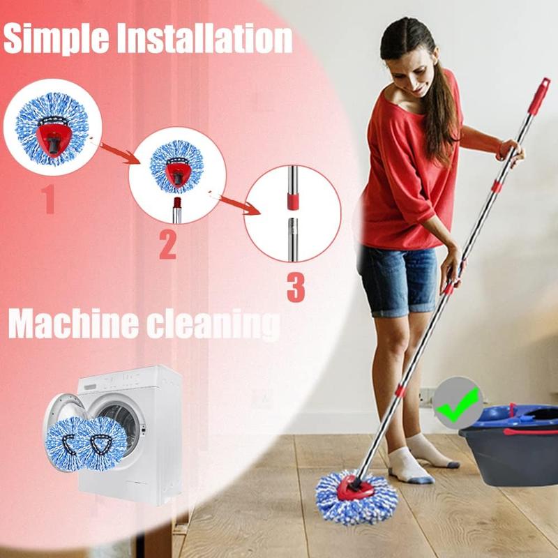 Spin Mop Set, Including 2 Counts Mop Head, 1 Count Triangle Mop Head Cover & 1 Count 30-50 Inch Mop Handle, Household Cleaning Tool