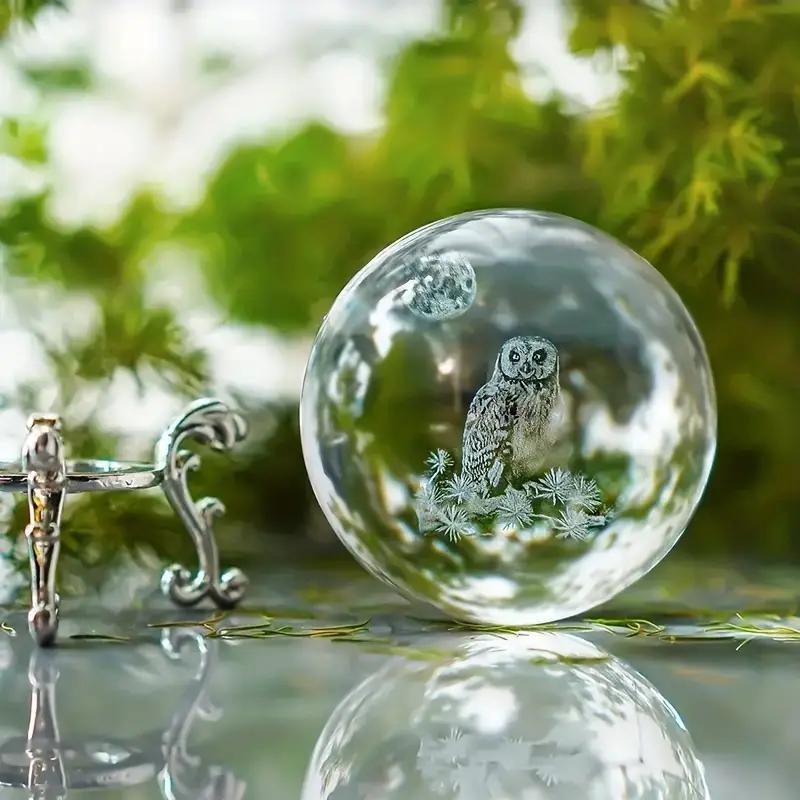 Artificial Crystal Ball Ornament with Base, Transparent Owl Design Decoration for Desktop Display & Entrance Decoration, Home Decor for Living Room Office & Coffee Shop