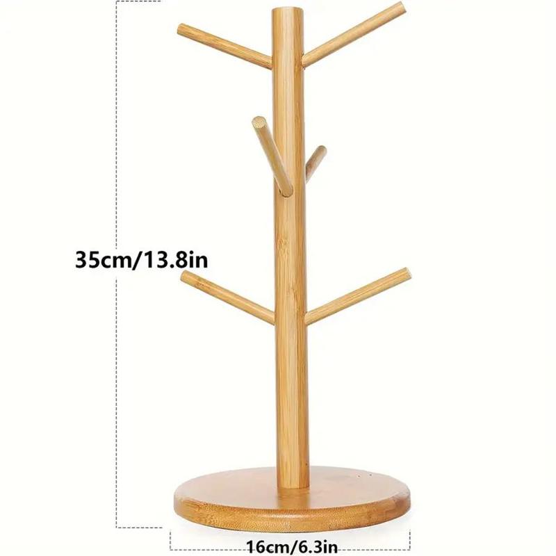 Bamboo Mug Holder Tree, 1 Count Coffee Cup and Tea Cup Organizer with 6 Hooks for Countertop, Stylish Coffee Bar Accessory