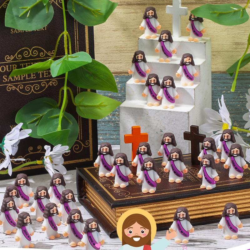 Mini Jesus Figures 25 Pcs Mini Jesus Statue with Slogan Jesus love You Little Jesus Figures, Jesus Mini Statue, Cute Jesus Ornament, Religious Christmas Christian Baptism Gifts, Creative Gift for Family Friend