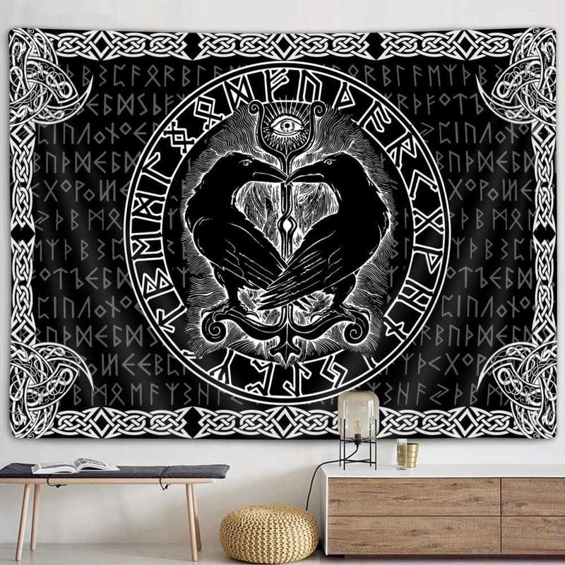 Viking Raven Decor Tapestry, Retro Viking Norse Greek Mythology Celtic Tapestry Wall Hanging for Men Bedroom, Vintage Renaissance Gothic Tapestries Poster Blanket Dorm Home Decor (60X40)