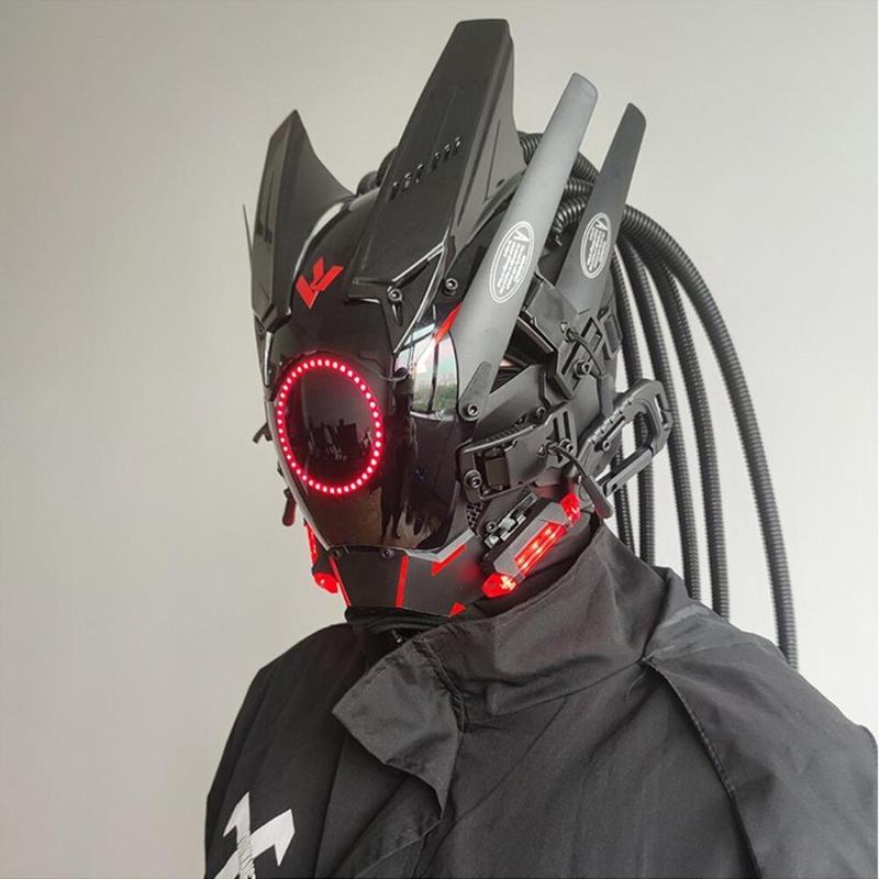 2024 Punk Style LED Light Up Hair Braid Mask, Battery Powered Cosplay Mask with LED Lights for Festive Party Graduation Cosplay, Mask Men Gifts (without Battery)