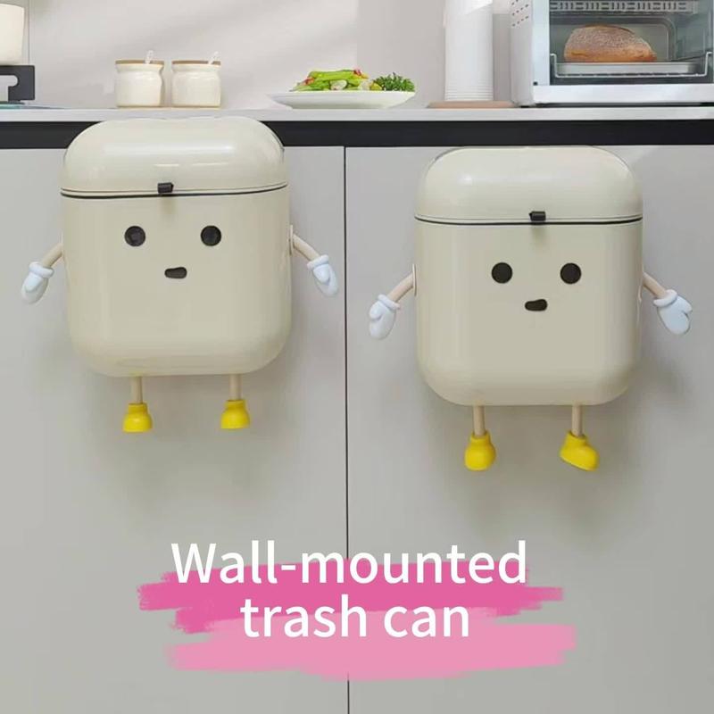 Cute Cartoon Design Hanging Trash Can, 1 Count Large Capacity Wall Mounted Trash Can with Lid, Space Saving Trash Bin for Kitchen & Bathroom