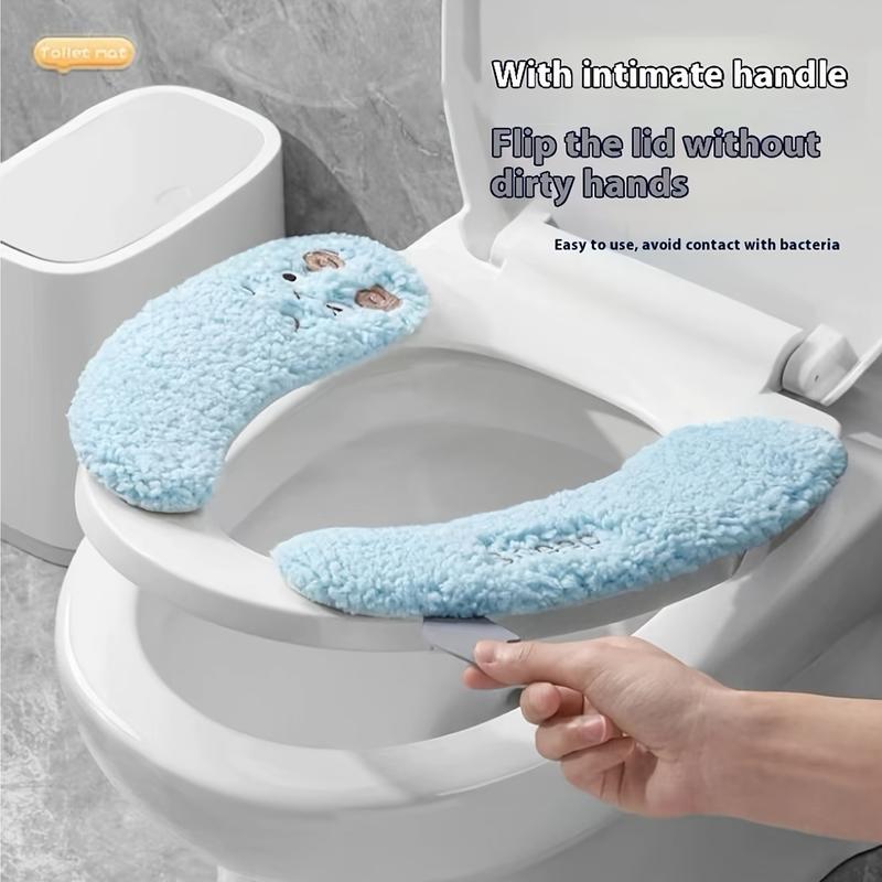 Plush Thickened Aseptic Toilet Seat Covers - 1 Pair, Adhesive, Warm & Soft for All Seasons, Hand-Washable Polyester