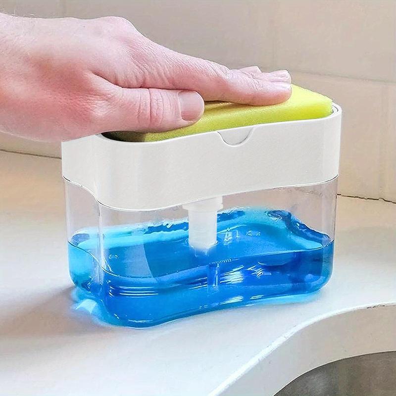 Dish Soap Dispenser with Sponge Holder, 1 Count Automatic Liquid Addition Holder with Cleaning Sponge, Household Cleaning Tool for Kitchen Sink, Bathroom, Toilet, Window, Floor