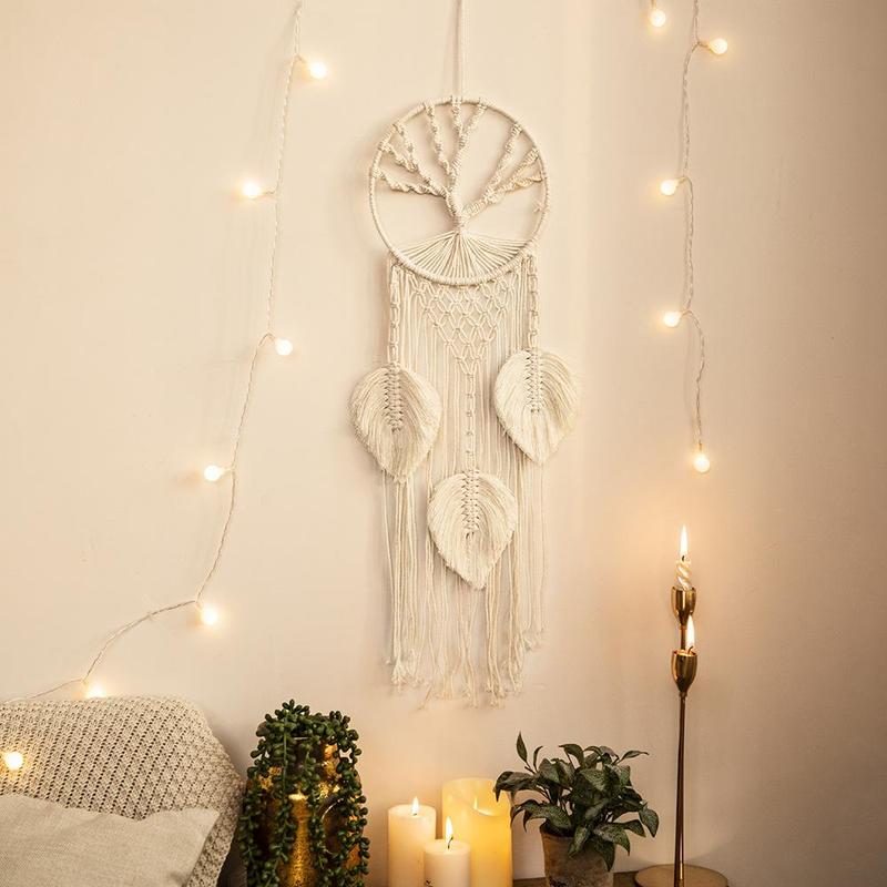 Dream Catcher Hanging Decor, 1 Count Boho Style Woven Tassel Leaf Macrame Dreamcatcher, Wall Hanging Ornament for Home Decor, Room Decor, Spring Decor