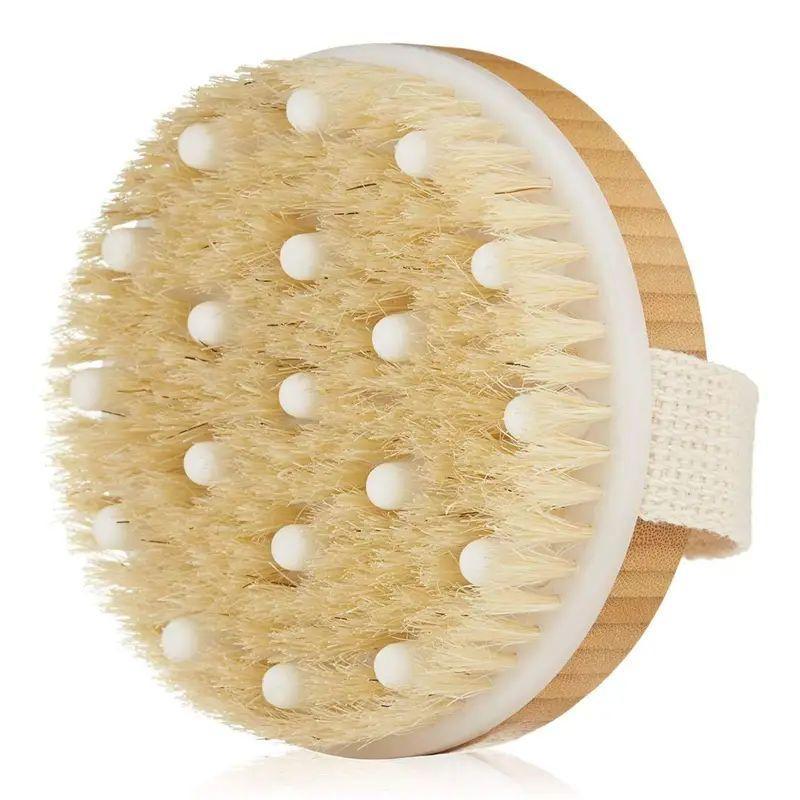 Round Wooden Body Brush, Massage Brush for Exfoliating, Body Scrubber, Bath Brush for Women & Men