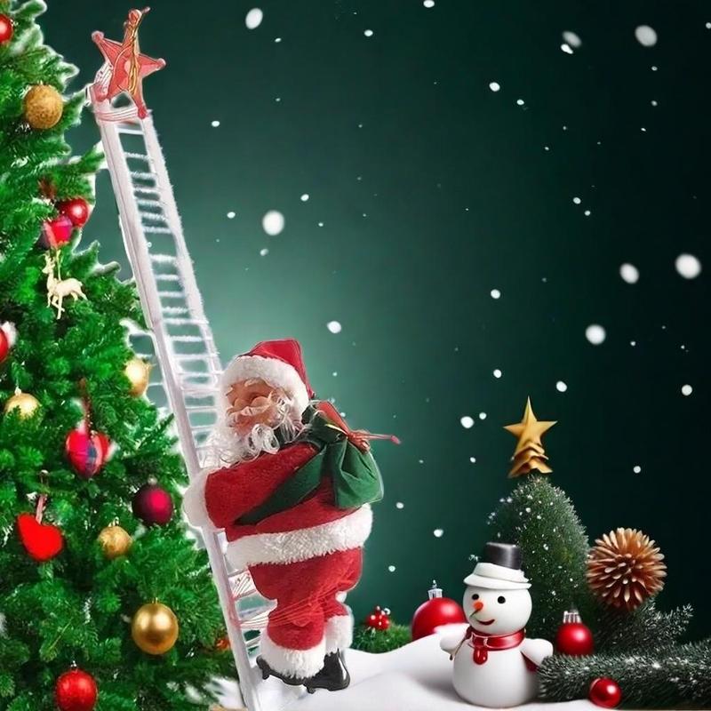 Electric Santa Claus Climbing Ladder Toy, 1 Count Santa Claus with Music & Gift Bag Power By Battery[excluded Battery], Holiday Party Home Door Wall Decoration Christmas Decoration