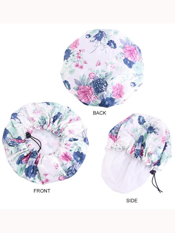 Floral Print Hair Bonnet, Adjustable Hair Bonnet, Waterproof Hair Bonnet for Women, Hair Bonnet for Shower, Bathing, Washing, Drying, Traveling, Camping, Hiking, Swimming