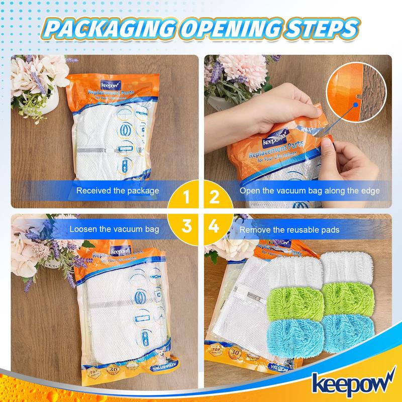 KEEPOW Reusable Microfiber Mop Pads for All 10 Inches Flat Mop 6 Pack (Mop is Not Included)