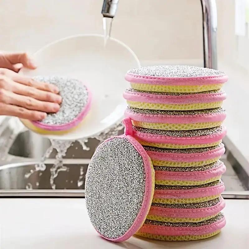 Random Color Double-sided Dishwashing Sponge, 10pcs Portable Durable Hanging Multifunctional Kitchen Cleaning Sponge, Household Cleaning Tool