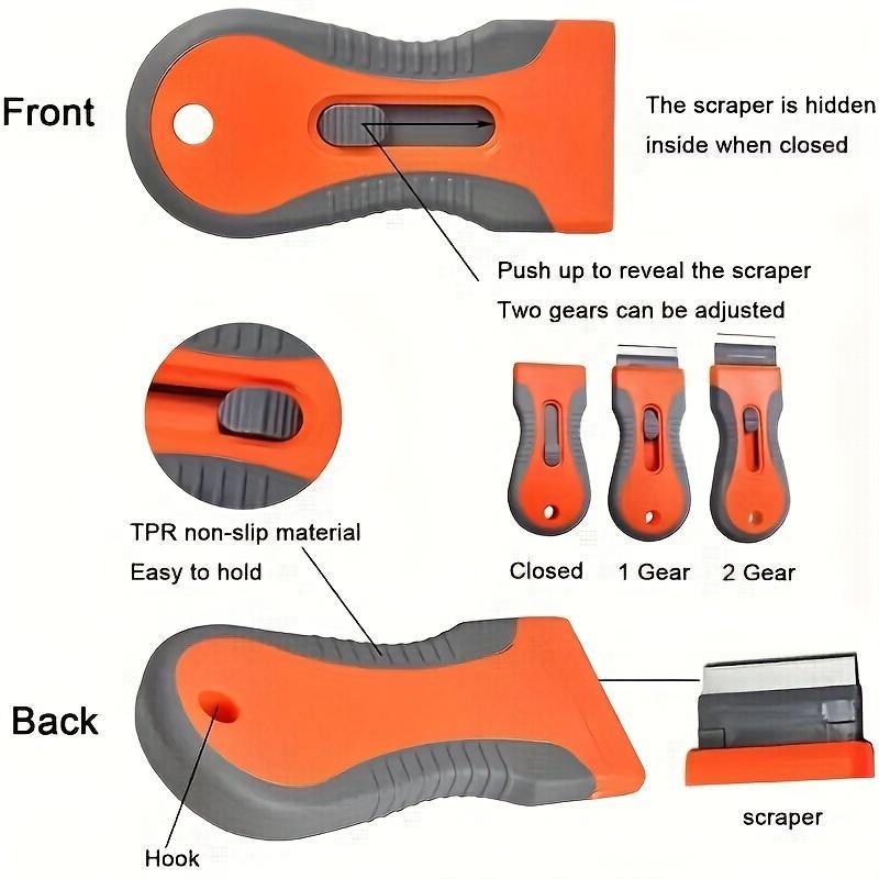 Multi-functional Cleaning Scraper Tool, Including 2 Scraper & 20 Blades, Multipurpose Cleaning Tool for Label, Sticker, Glass & Stove