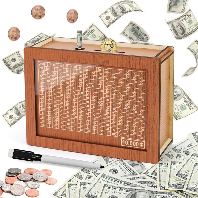 Wooden Cash Saving Box, Cash Saving Challenge Box, Money Saving Box, Desk Ornaments for Room Decor, Halloween Gift, Christmas Gift Ideas, Bedroom Decorative Accessories, Halloween Decorations 2025