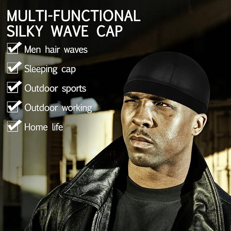 Wave Cap, Silk Stocking Wave Caps for 360, 540, 720 Waves, Black Silky Bonnet Satin Silk Hair Bonnet Durags Elastic Band Stain Caps Hair Wrap for Men Women Sleep Shower 65