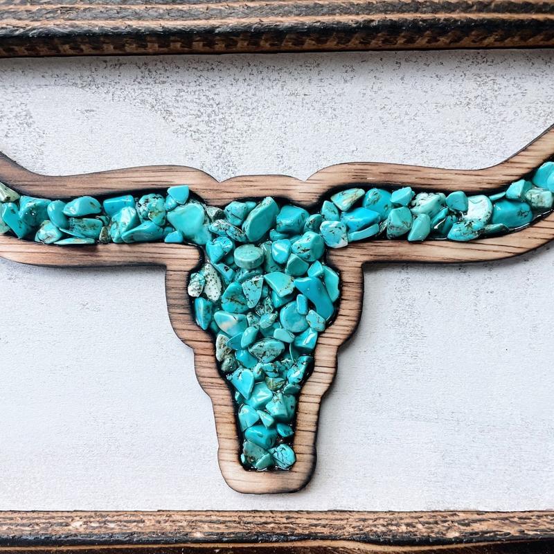 Turquoise Longhorn Decor Wooden Bedroom