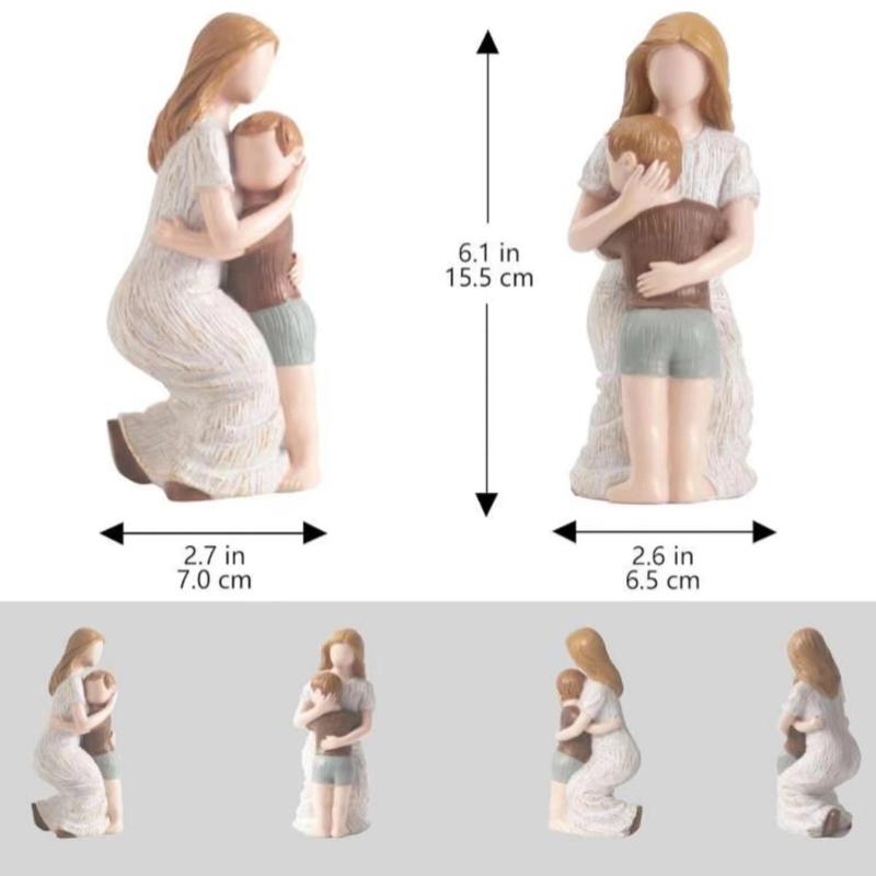 Mother & Son Design Figurine, Hand Painted Statue, Decorative Ornament for Home Office Desktop