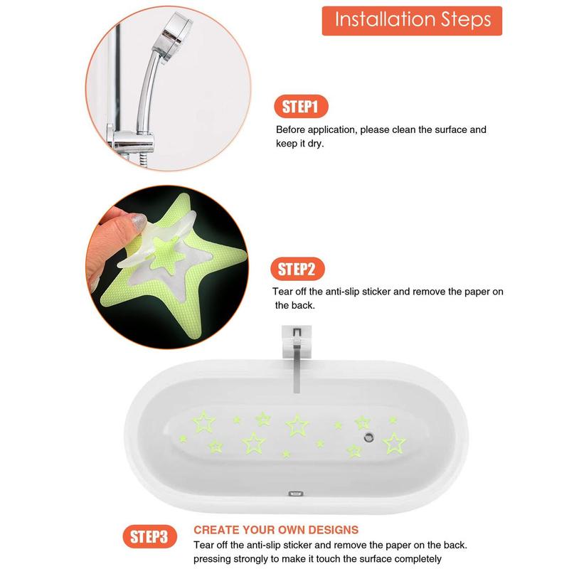 Star Shaped Bathroom Non-slip Sticker, 30 Sheets pack Waterproof Anti-slip Luminous Fluorescence Shower Tread Sticker,safety Bathtub Strips Adhesive Decals for Home Hotel Salon Bathroom Dormitory