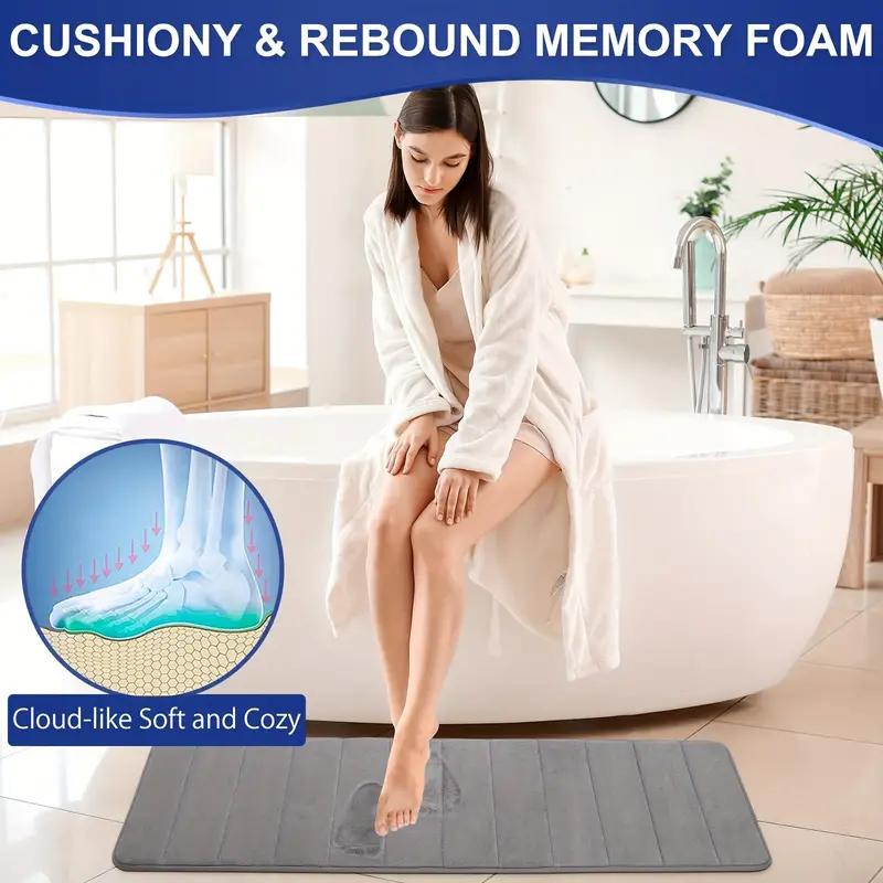 3-Piece Bathroom Rug Set - Soft, Comfortable, Memory Foam, Water Absorbing, Non-Slip, Thick, Machine Washable, Easy to Dry, Grey Floor Mats for Bathroom, Shower, and Tub