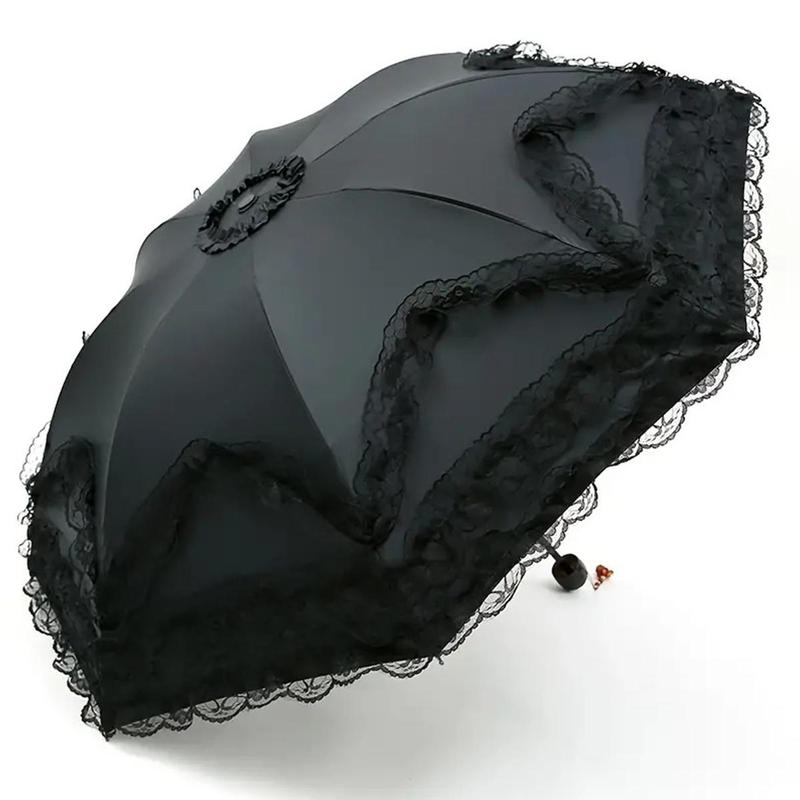 Lace Design Umbrella, Three-fold Umbrella, Sun Umbrella, Sunny and Rainy Folding Umbrella for Women, Outdoor Umbrella