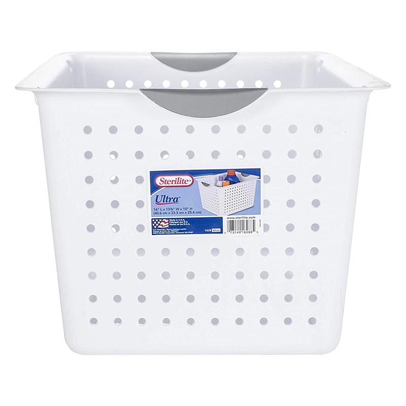 Sterilite Large Deep Durable Ultra Plastic Storage Basket Tote, White (6 Pack) Organiser Set