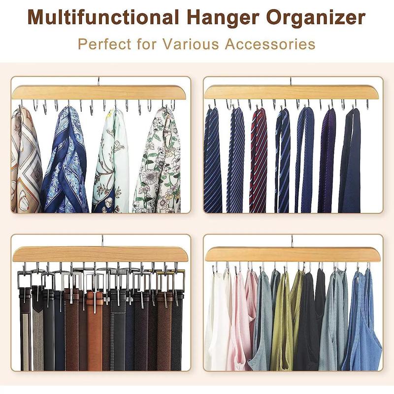 Wooden Belt Hanger, 1 Count Durable Multi-hook Non-slip Tie Storage Rack,  Household Space Saving Storage Hanger  for Bedroom, Closet, Dorm, Bedroom, Wardrobe