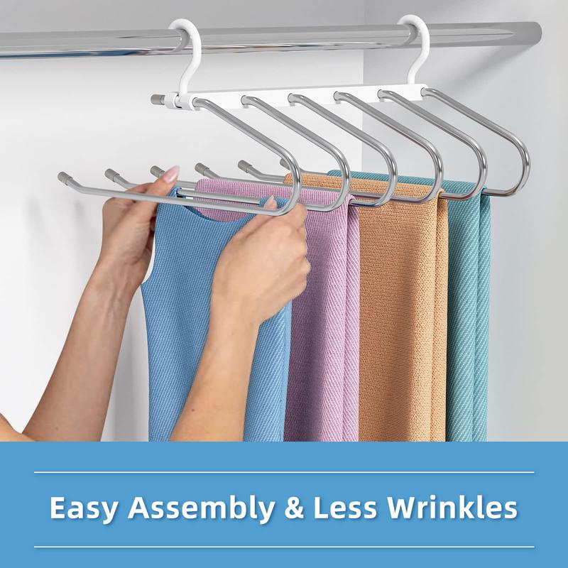 Pants Rack,Multifunctional Stainless Steel Smooth 6 Tier Organiser,Space-Saving,Hangers for Hanging Trouser, Jeans, Scarf, Non-Slip Foldable Hangers