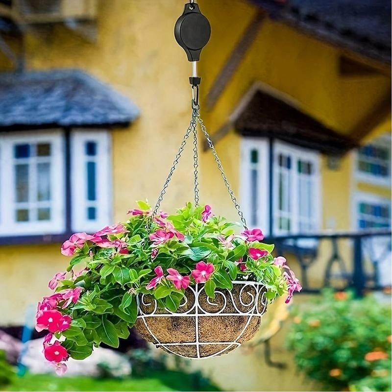 Pulley Retractable Hanger, Flowerpot Hanging Hook, Adjustable Height Hook for Hanging Plants, Heavy Duty Indoor Outdoor Plant Hanger, for Garden Flower Basket & Bird Feeder