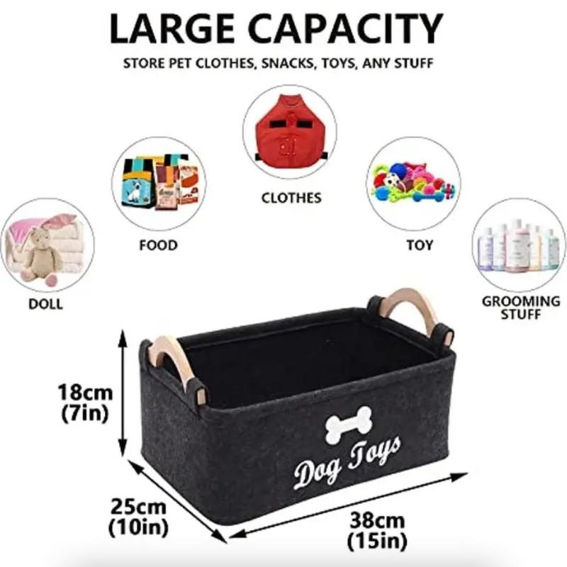 Felt Pet Toy Storage Basket, 1 Count Portable Foldable Pet Toy Storage Box, Multi-purpose Large Capacity Pet Toy Organizer, Home Organizers