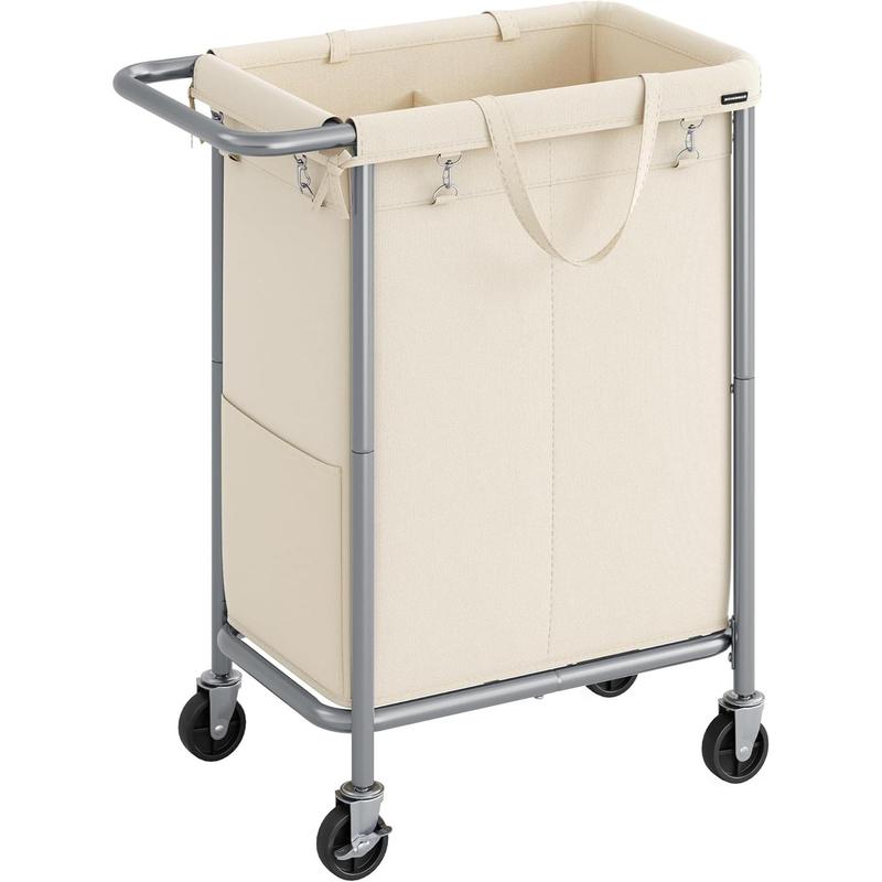 Laundry Basket with Wheels, 3-Section Rolling Laundry Hamper, 52.8 Gallons (200L), Removable Liner, Steel Frame with Handle, Blanket Storage, 35.8 x 15.4 x 31.9 Inches, Camel Brown URLS005N01 Organiser